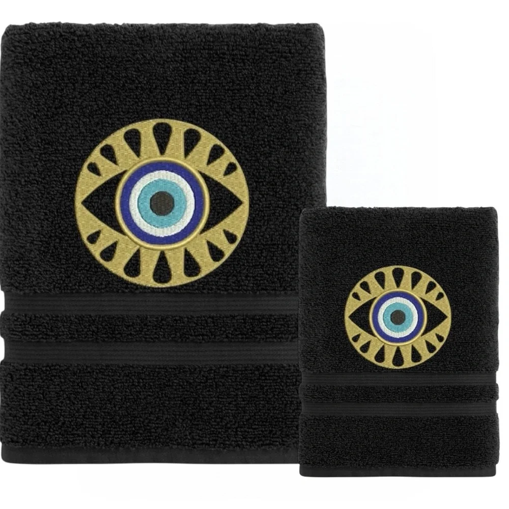 Set Evil Eye Embroidered 1 Hand 1 Bath Pick a set New Made to order Black